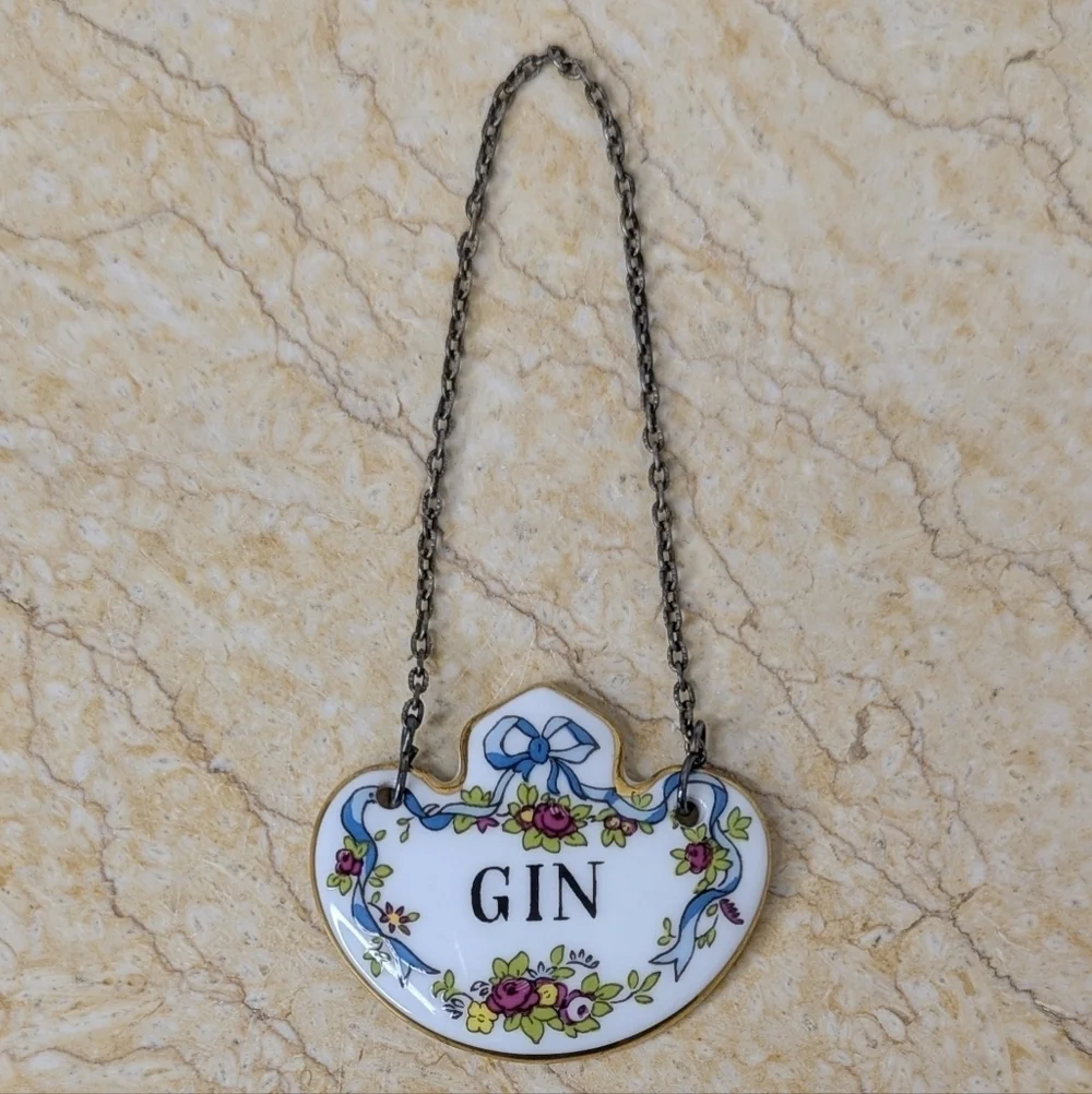 Vintage Coalport Bone China Decanter Gin Tag Label With Chain
